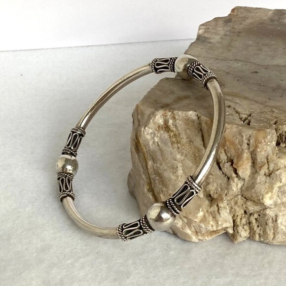 Suarti Sterling Silver 925 BA Indonesia Bali Beaded Round Bangle Bracelet 7.75" - Picture 6 of 16